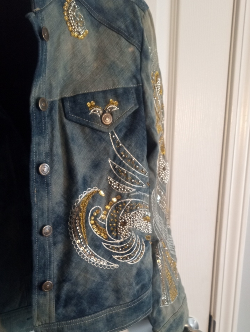 CHICO'S HEAVY SEQUINED DENIM JACKET - Picture 5 of 12